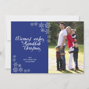 Hanukkah and Christmas Modern Photo Card Blue