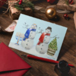Hanukkah and Christmas Snowman Watercolor  Holiday Postcard<br><div class="desc">This design may be personalized in the area provided by changing the photo and/or text. Or it can be customized by choosing the click to customize further option and delete or change the colour of the background, add text, change the text colour or style, or delete the text for an...</div>