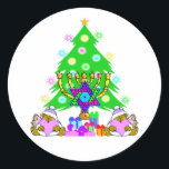Hanukkah and Christmas Sticker<br><div class="desc">Christmas and Hanukkah holiday gifts and apparel for families who celebrate both holidays features a Christmas Tree, Jewish Star and Chanukah menorah. Happy Holidays From Bonfire Designs!</div>