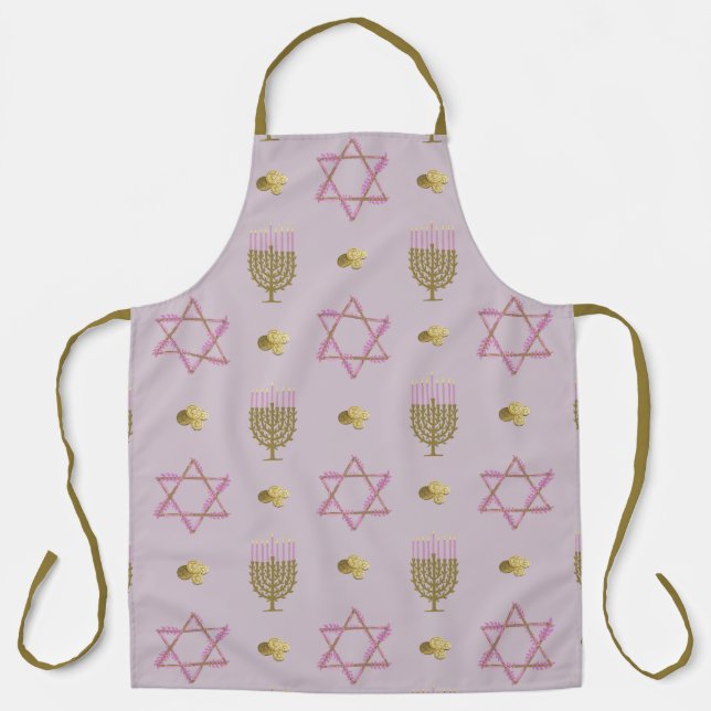 Hanukkah Apron, Hand-Drawn Jewish Holiday Kitchen  Apron (Front)