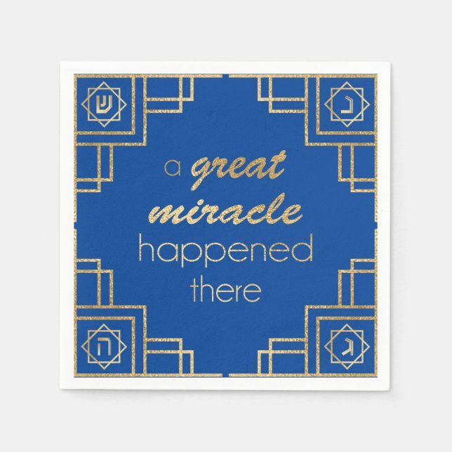 Hanukkah Art Deco A Great Miracle Gold Napkin (Front)