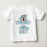 Hanukkah Baby Fine Jersey T-Shirt "Dreidel in Box"<br><div class="desc">Hanukkah Baby Fine Jersey T-Shirt, Blue/Silver "Dreidel in the Box." Personalize by deleting, "8 Crazy Nights... with Robby" and choosing your favourite font style, colour, size and wording. (This design can be printed on a variety of different clothing sizes, colours and styles. Prices may vary, according to your selection.) This...</div>