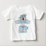 Hanukkah Baby Fine Jersey T-Shirt "Dreidel in Box"<br><div class="desc">Hanukkah Baby Fine Jersey T-Shirt, Blue/Silver "Dreidel in the Box." Personalize by deleting, "8 Crazy Nights... with Robby" and choosing your favourite font style, colour, size and wording. (This design can be printed on a variety of different clothing sizes, colours and styles. Prices may vary, according to your selection.) This...</div>