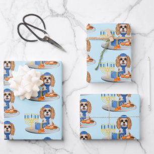Hanukkah Blenheim Cavalier King Charles Spaniel Wrapping Paper Sheet