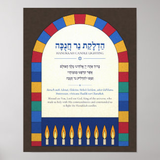 Hanukkah Blessing Hebrew Poster - Stained Glass