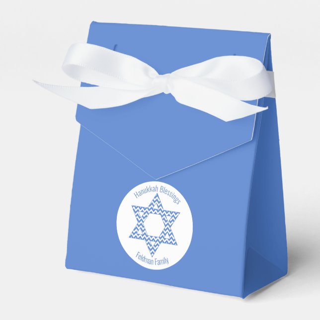 Hanukkah Blessings - Blue Chevron Star of David Favor Box (Front Side)