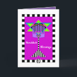 Hanukkah Blessings greeting card<br><div class="desc">This multicolored hanukkiah bordered in black and white stripe and superimposed on a Star of David is cheerfully wishing Hanukkah Blessings,  or you may change the sentiment.  Interior is bordered and coordinated for your writing pleasure.  ~ karyn</div>