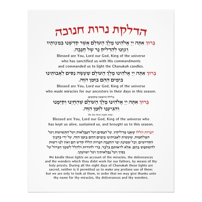 Hanukkah Blessings Hebrew English Lighting Candles Photo Print (Front)