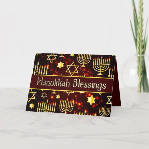 Hanukkah Blessings Menorah Red & Gold Holiday Card