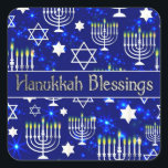 Hanukkah Blessings Menorah Square Sticker<br><div class="desc">In celebration of the Jewish festival of lights.</div>