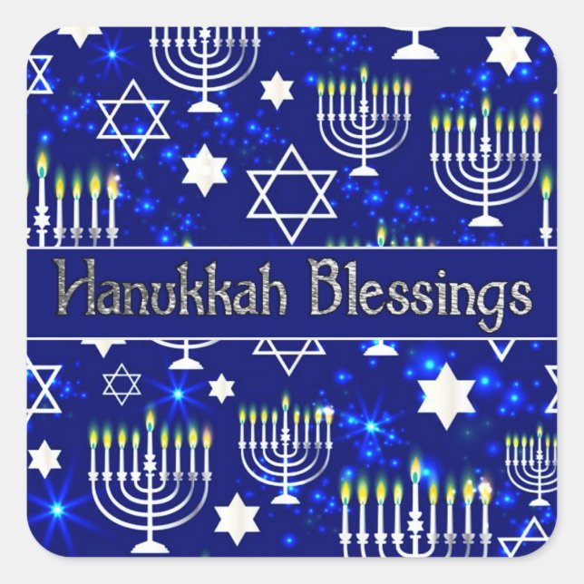 Hanukkah Blessings Menorah Square Sticker (Front)