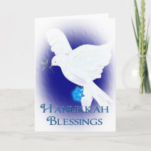 Hanukkah Blessings-White Dove with Star of David Holiday Card