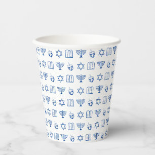 Hanukkah blue and white jewish holiday pattern paper cups