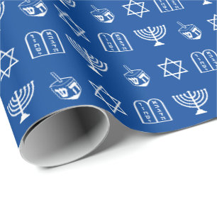 Hanukkah blue and white jewish holiday pattern wrapping paper