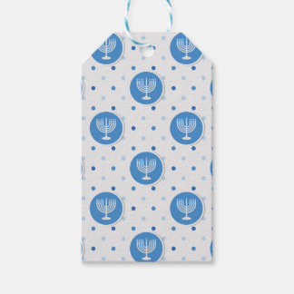Hanukkah Blue and White Polka Dot Menorah Gift Tag