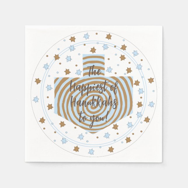 Hanukkah Blue Brown Swirl Dreidel Napkin (Front)