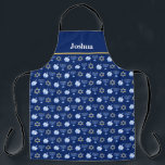 Hanukkah Blue Menorah Dreidel Pattern Chanukah Apron<br><div class="desc">Beautiful Hanukkah apron in pretty blue with a cool pattern of Judaism star,  dreidel for fun Chanukah games,  and the Jewish menorah for the holiday.</div>