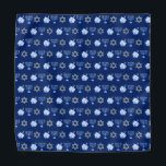 Hanukkah Blue Menorah Dreidel Pattern Chanukah Bandana<br><div class="desc">Cool Hanukkah bandana in pretty blue with a cool pattern of Judaism star,  dreidel for fun Chanukah games,  and the Jewish menorah for the holiday.</div>