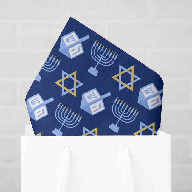 Hanukkah Blue Menorah Dreidel Pattern Chanukah Tissue Paper (Gift Bag)