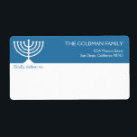 Hanukkah blue white Menorah holiday shipping<br><div class="desc">Save time and delight your recipients with these elegant Hanukkah mailing labels. Customize the header with your name and return address. Use a word processing program at home to mail merge your mailing lists for easy printing. These chic and easy to use labels are perfect for holiday cards, party invitations...</div>