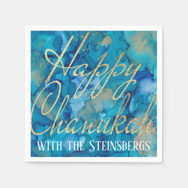 Hanukkah Blues and Golds Napkin (Front)