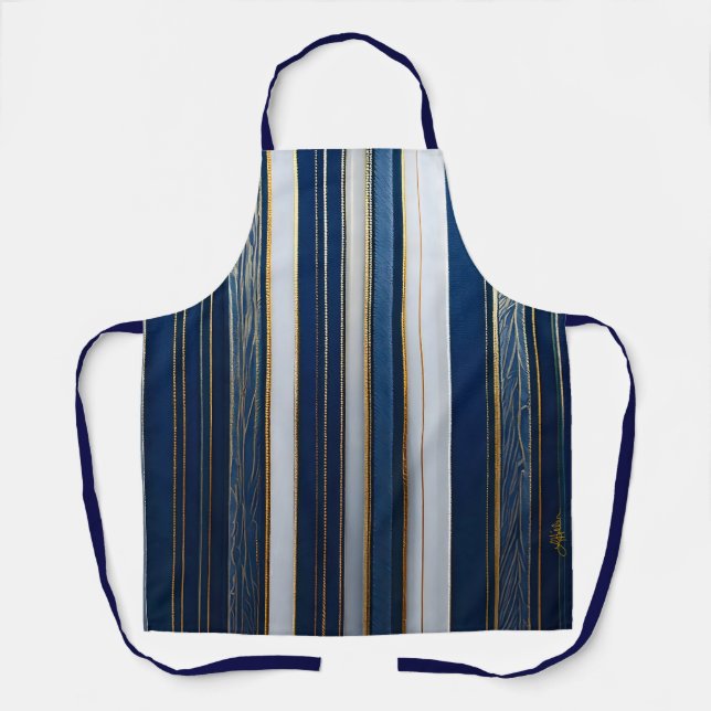 Hanukkah Blues Stripes Blue White Gold Apron (Front)