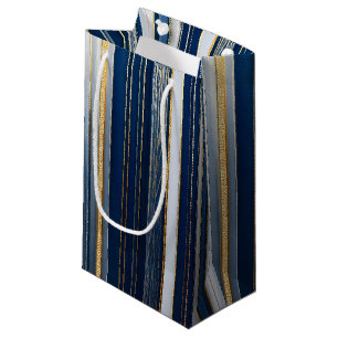 Hanukkah Blues Stripes Blue White Gold Small Gift Bag