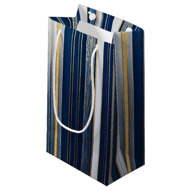 Hanukkah Blues Stripes Blue White Gold Small Gift Bag (Front Angled)