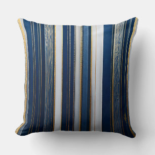 Hanukkah Blues Stripes Blue White Gold Throw Pillow