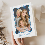 Hanukkah Bow | Wavy Blue and White Photo Frame Holiday Card<br><div class="desc">These adorable folded Hanukkah cards feature your favourite photo in a trendy,  blue wavy frame with a whimsical bow,  on a simple white background. Modern script says "Love and Light, " and there is room for a personal message inside.</div>