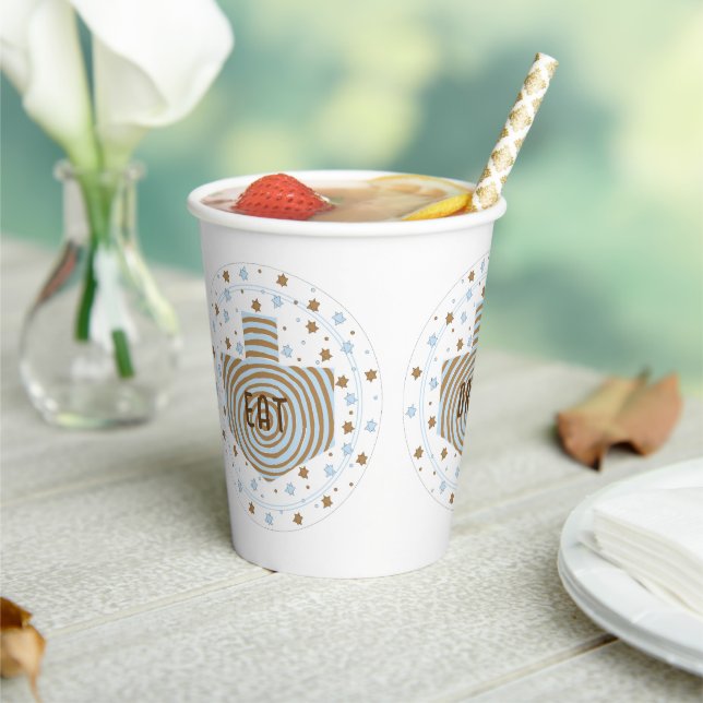 Hanukkah Brown Blue Swirl 8 oz. Paper Cups (Insitu)