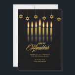 Hanukkah Candles Greeting Card<br><div class="desc">An elegant Hanukkah greeting card with a black background and seven lit candles. A canopy of Star of David ornaments hands from the top border of the card. (Hanukkah Vectors by Vecteezy). The card is easy to customize with your wording, font, font colour, paper shape and choice of paper type....</div>