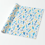 Hanukkah Candles Wrapping Paper<br><div class="desc">This modern and trendy wrapping paper is fabulous! It has blue and gold candles, Stars of David and bows. Get enough to wrap all your gifts.</div>