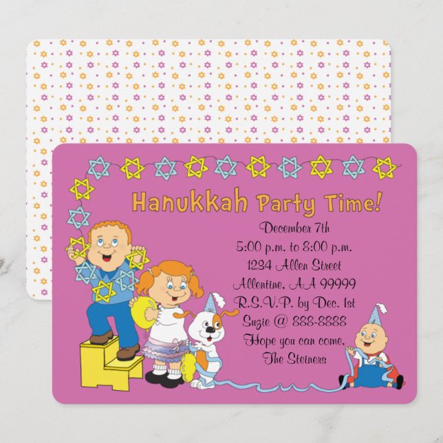 Hanukkah Card Party Invitation 7" x 5" Personalize (Front/Back)