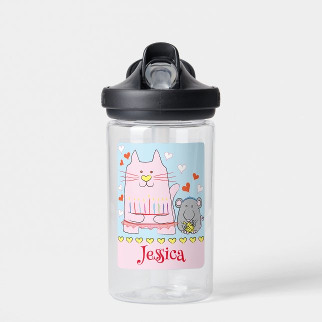 Hanukkah Cat and Mouse Water Bottle (Front)
