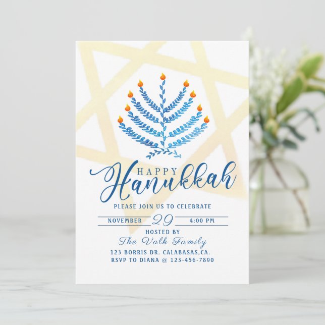 Hanukkah Celebration, Hanukkah Party,  Invitation (Standing Front)