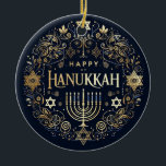 Hanukkah Ceramic Ornament<br><div class="desc">Hanukkah Ceramic Ornament with quote on back
Jewish festival,  lasting eight days from the 25th day of Kislev (in December) and commemorating the rededication of the Temple in 165 BC by the Maccabees after its desecration by the Syrians. It is marked by the successive kindling of eight lights.</div>