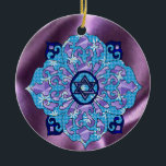 Hanukkah Ceramic Ornament<br><div class="desc">Blues of all shades,  lilac and lavender in a flower shape with a knotted six-sided star in the centre is a great way to celebrate Hanukkah and express your individuality at the same time.</div>