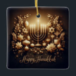 Hanukkah Ceramic Ornament<br><div class="desc">Hanukkah Ceramic Ornament with quote on back
Jewish festival, lasting eight days from the 25th day of Kislev (in December) and commemorating the rededication of the Temple in 165 BC by the Maccabees after its desecration by the Syrians. It is marked by the successive kindling of eight lights.</div>