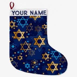 Hanukkah Chanukah Blue Modern Christmas Jewish Lar Large Christmas Stocking