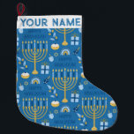Hanukkah Chanukah Blue Modern Christmas Jewish Lar Large Christmas Stocking<br><div class="desc">Hanukah,   menorah,  home decor,  Hanukkah decor,  colourful menorah,  Jewish December,  menorah stocking,  personalized,  festival of lights, </div>