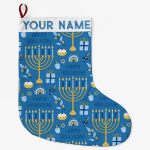 Hanukkah Chanukah Blue Modern Christmas Jewish Lar Large Christmas Stocking