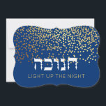 Hanukkah Chanukah Gold Glitter Hebrew<br><div class="desc">Our Hanukkah / Chanukah Gold Glitter card includes the Hebrew word Chanukah and "LIGHT UP THE NIGHT" ( TEXT on the front can be changed). A classy, festive way to share your Hanukkah/ Chanukah wishes with friends, family & clients! With a menorah and space to personalize with your greeting on...</div>