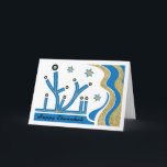 Hanukkah/Chanukah Greeting Card with Envelope<br><div class="desc">Hanukkah/Chanukah Greeting Card with White Envelope Blue/Gold. Modern Menorah design with lots of zing! Personalize by deleting, "Happy Chanukah" and choosing your favourite font style, colour, size and wording . Use the blank inside page to express your best wishes for a wonderful Hanukkah! Look for matching postage stamp, photo card,...</div>