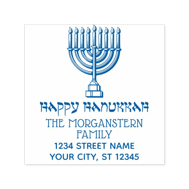 Hanukkah Chanukah Lit Menorah #3 Name Address Self-inking Stamp (Design)