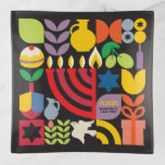 Hanukkah Chanukah Menorah Jewish Stars Dreidel  Trinket Trays<br><div class="desc">Hanukkah / Chanukah Colourful Modern Geometric Pattern trinket Tray with Faux Gold Foil. Menorah, Dreidel, Doughnuts, Stars & Olive oil... They are all here. Hebrew & Jewish Hanukkah Symbols Space to add your personalized text. Happy Hanukkah wishes. Hebrew says "Chanukah". This upscale, beautiful, look, is a great gift to wish...</div>
