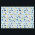 Hanukkah Chanukah Menorah Lights Stars Driedels Tissue Paper<br><div class="desc">A pattern of Jewish Hanukkah elements such as menorah candelabra,  Star of David,  Driedel and Yamaka or Kippah.  The background is a light blue watercolor wash.  You can change the size of the pattern to make it larger or smaller by clicking on Customize It.</div>