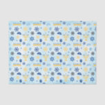 Hanukkah Chanukah Menorah Lights Stars Driedels Tissue Paper<br><div class="desc">A pattern of Jewish Hanukkah elements such as menorah candelabra, Star of David, Driedel and Yamaka or Kippah. The background is a light blue watercolor wash. You can change the size of the pattern to make it larger or smaller by clicking on Customize It.</div>