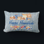 Hanukkah Chanukah Menorah Watercolor Blue Pattern Lumbar Pillow<br><div class="desc">This design was created through digital art. It may be personalized by clicking the customize button and changing the colour, adding a name, initials or your favourite words. Contact me at colorflowcreations@gmail.com if you with to have this design on another product. Purchase my original abstract acrylic painting for sale at...</div>