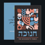 Hanukkah Chanukah Modern Jewish Symbols Holiday Card<br><div class="desc">Hanukkah / Chanukah Modern Geometric Pattern Card. Menorah, Dreidel, Doughnuts, Stars & Olive oil... They are all here. Hebrew & Jewish Hanukkah Symbols Space to add your personalized text on the front & reverse. Happy Hanukkah wishes. Hebrew on the front says "Chanukah". This upscale, beautiful, look, is a great way...</div>